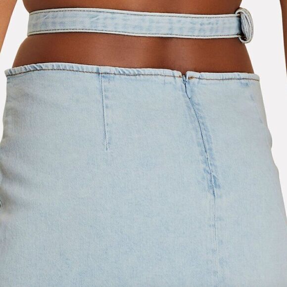 We Wore What cut out indigo zero super light denim mini skirt size small NWT - Picture 2 of 16